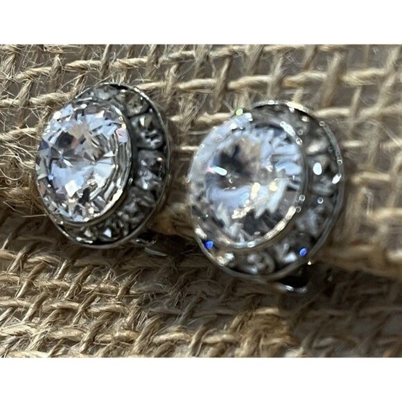 Vtg Faux Crystal Rhinestone Clip On Earrings Costume Jewelry Bling Holiday Party - Picture 4 of 7